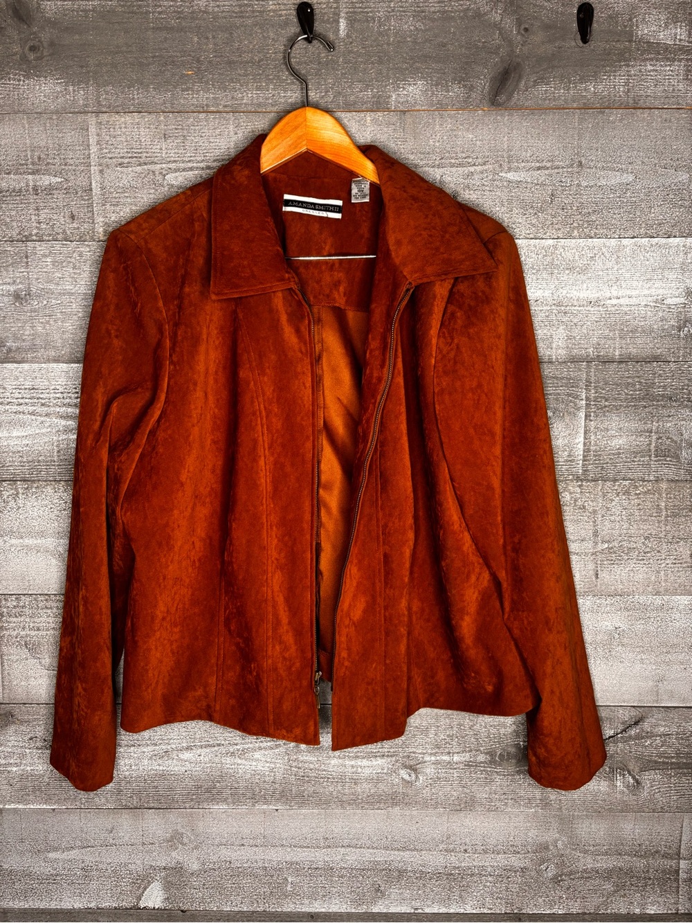Amanda Smith Women’s brown faux Suede Zip-Front zip up fall autumn Jacket